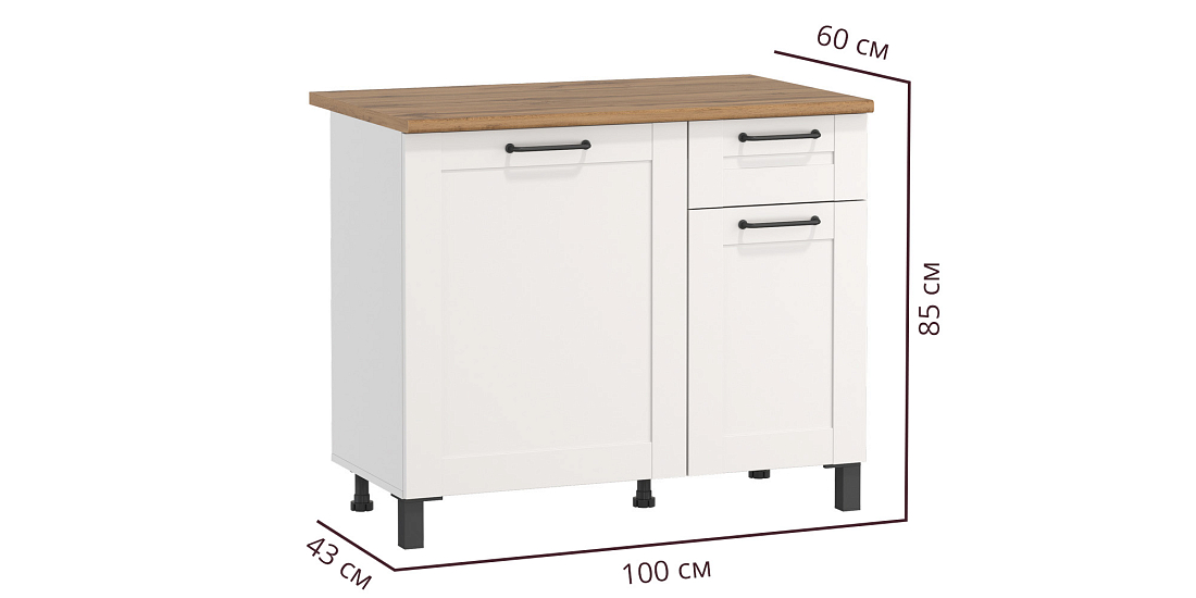 Кухня Аризона (1000) белый/столешница дуб вотан/ДВПО белый/профиль ПВХ белый О