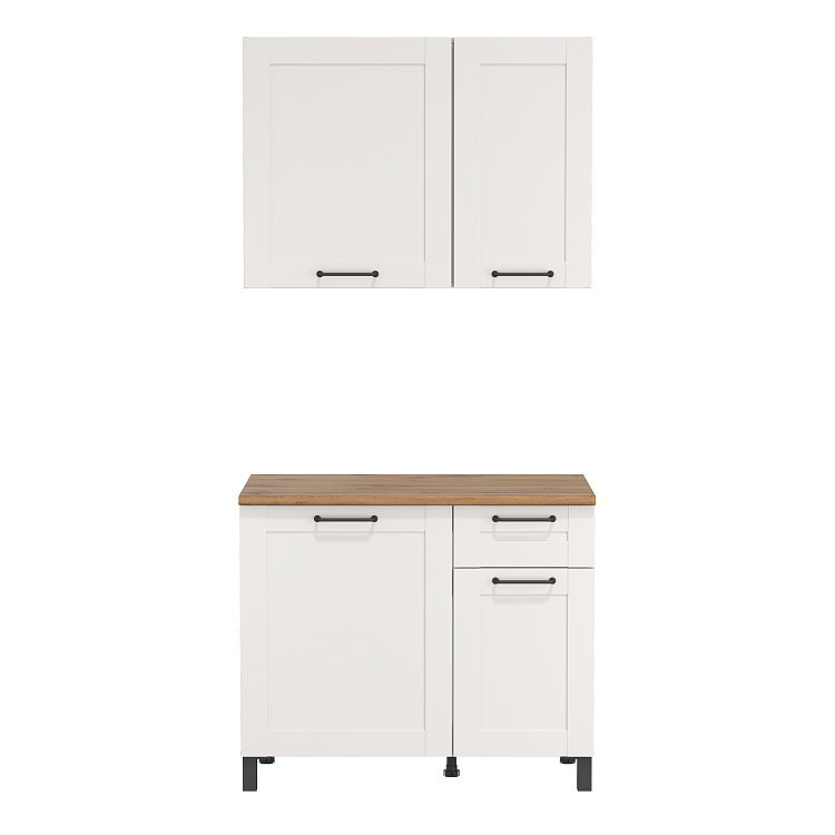 Кухня Аризона (1000) белый/столешница дуб вотан/ДВПО белый/профиль ПВХ белый О