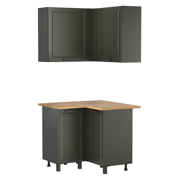 Кухня Мадрид (угловая) диамант серый/столешница дуб вотан/ДВПО белый/ПВХ графит